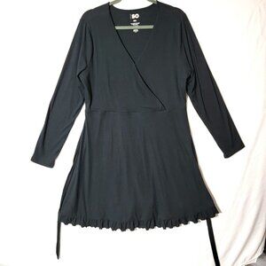 SO Womens Faux Wrap Dress Sz XXL Knee Length Long Sleeve Ruffle Hem Black